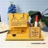 Wooden Desk Calendar with Pen Holder, Card Holder, Slip Pad