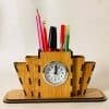 Wooden Desk Organizer – Pen Holder, Mobile Holder and Clock