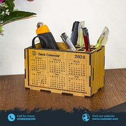 Costeater Wooden Desk Calendar: Timeless Organization with Pen Holder and Accessories Tray