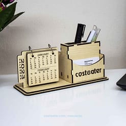 Wooden Desk Calendar with Pen Holder, Card Holder