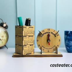 Artistic Wooden Desk Calendar with Desk Clock