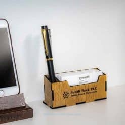 Minimalist Wood Card Holder with Pen Holder – Perfect for Desk Organization