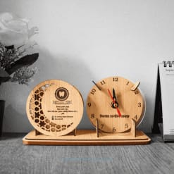 Handcrafted Wooden Ramadan Iconic Desk Clock with Pen Holder