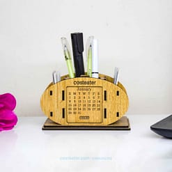Egg Shape Wooden Desk Calendar with Pen Holder
