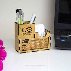 Costeater Wooden Desk Organizer Set: Pen Holder, Card Holder, and Desk Calendar