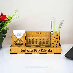 Costeater Wooden Desk Calendar with Pen Holder, Card Holder