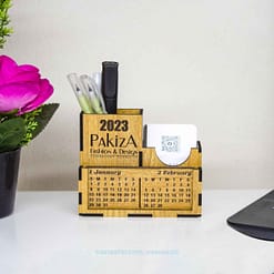 Costeater Minimal Space-Saving Wooden Desk Calendar with Pen Holder