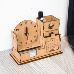 Costeater Wooden Desk Essentials: Clock, Calendar, Card Holder, and Pen Holder