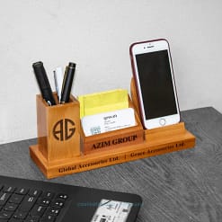 Costeater Mahogany Wood Desk Organizer Set: Pen Holder, Card Holder, Slip Pad Holder, and Mobile Stand