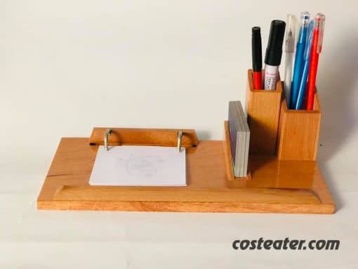 Wooden Desk Organizer – Pen Holder, Card Holder and Slip Pad