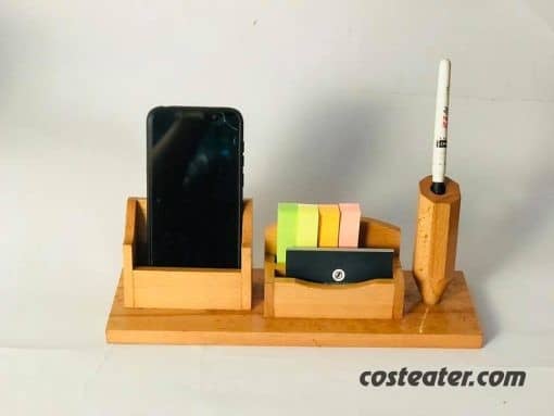 Wooden Desk Organizer – Pen Holder, Card Holder, Mobile Stand and Sticky Paper Storage