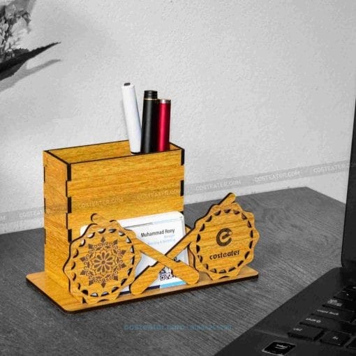 Handcrafted Wooden Pahela Baishakh Desk Organiser – Perfect for Home & Office Organisation