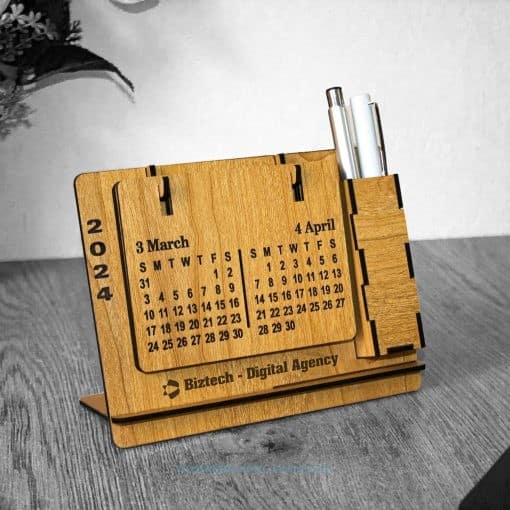 Costeater Minimalist Wooden Desk Calendar with Pen Holder